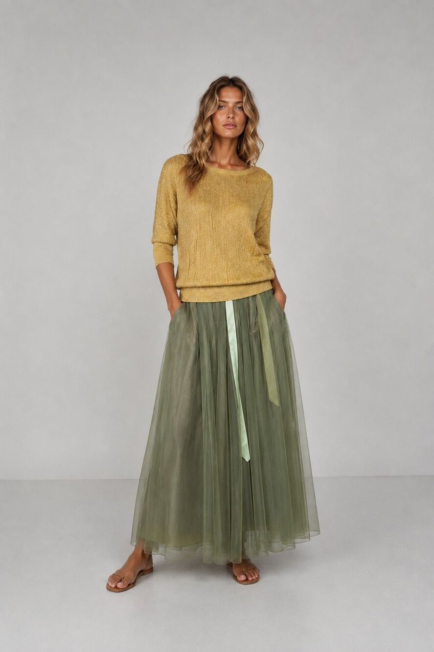 ZARA Knit Italian Yarn Gold Metallic Shimmer Boat Neck Sweater Top Size M (A)